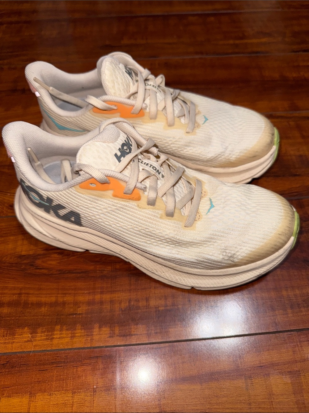 Hoka Kids Sneakers in Cream with Orange and Teal Accents